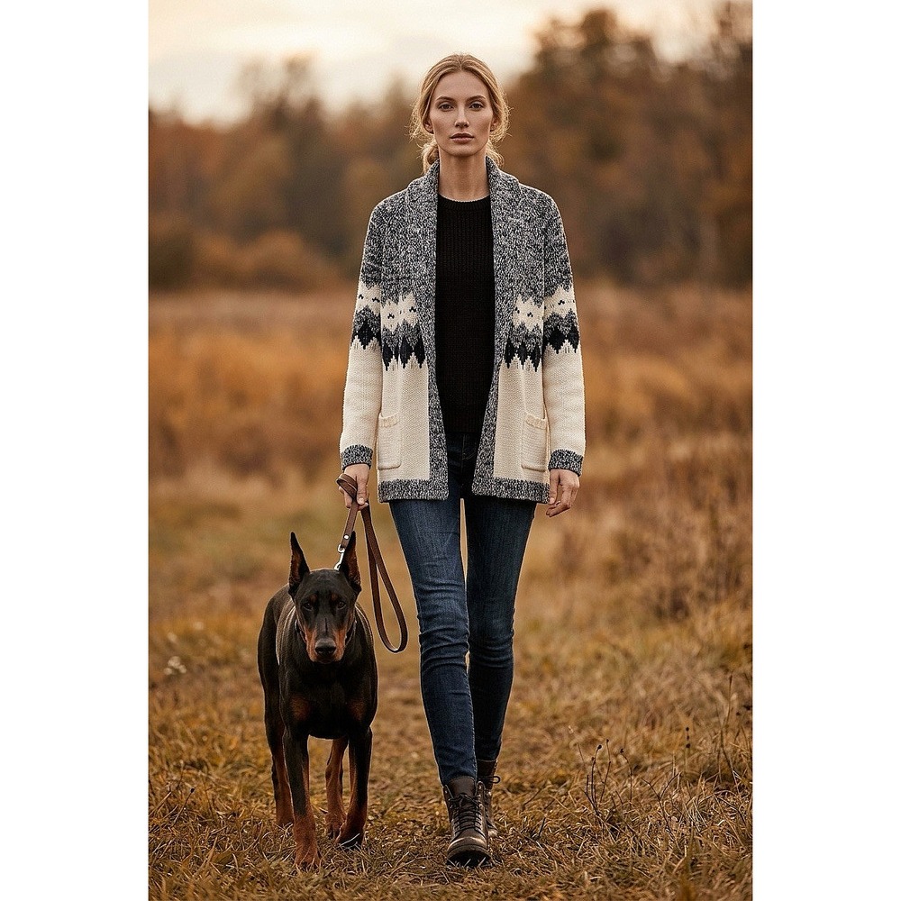 THE GREAT The Lodge Bonfire S Cardigan Fair Isle Open Front Pockets Cozy Luxury